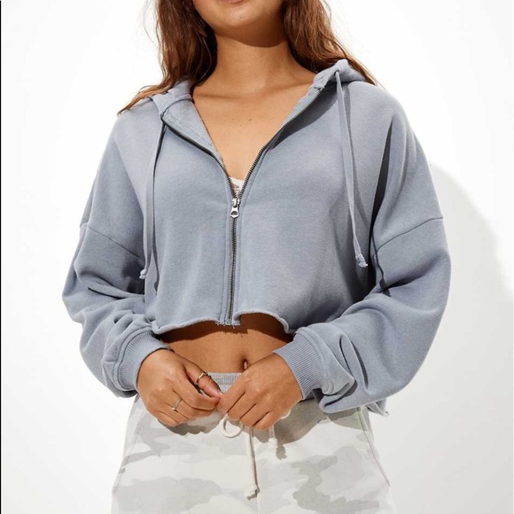American Eagle Outfitters | Tops | Ae Fleece Cropped Zip Up Hoodie |  Poshmark